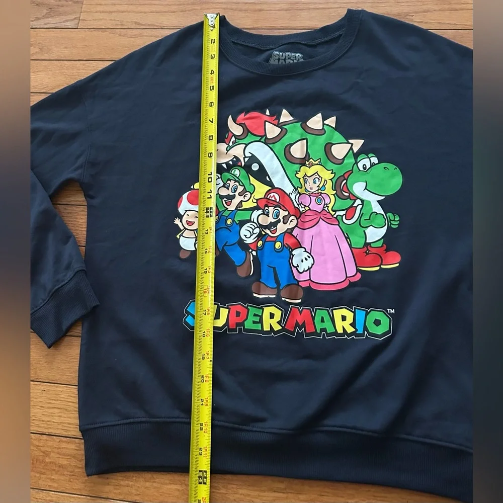 Nintendo Super Mario Characters Crewneck Sweatshirt Navy Blue Small Y2K Style